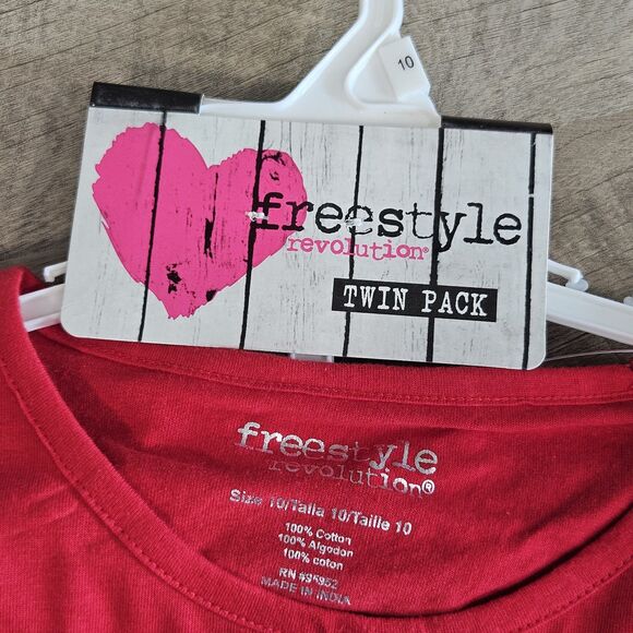 NWT Freestyle Rev Size 10 Girls Smile Glitter Shirt 2 pack Long Sleeve Red Black - Picture 3 of 4